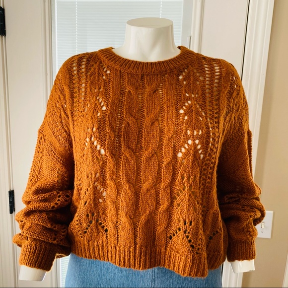 $10 SALE!! Jolie & Joy Burnt Orange Crochet Crop Sweater - Picture 3 of 9